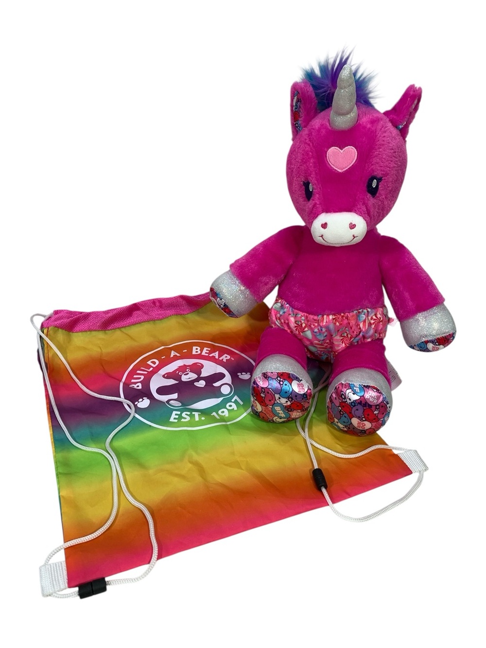 Build-A-Bear Candy Hearts Unicorn Plush XOXO BFF Girl Power Collection Valentine